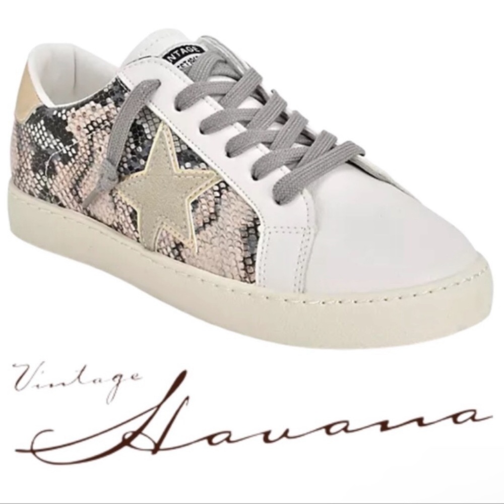 Vintage Havana Betsy Sneakers Gold, Snake & White Womens Sz 7.5